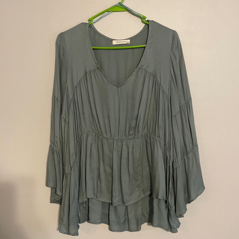 Mustard Seed Safe Green Bell Sleeve Blouse